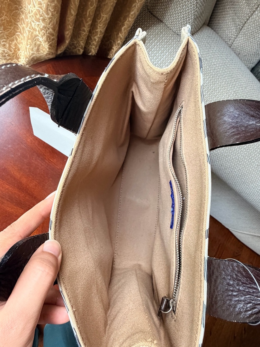 Burberry Blue Label Beige Canvas Nova Check Leather Handle Tote Bag - Picture 8 of 9